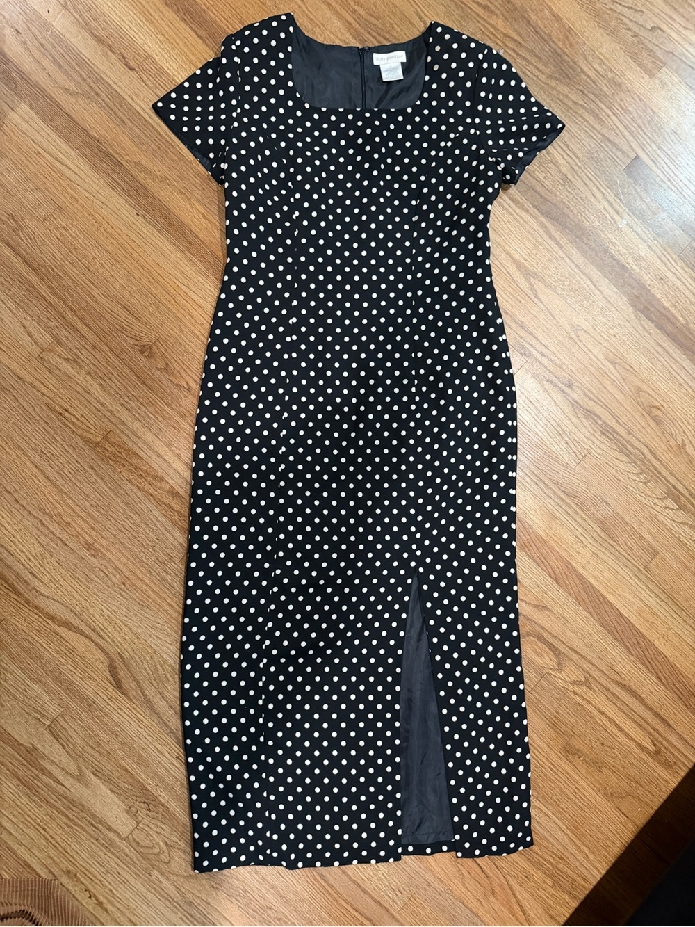 Worthington Black and White Polka Dot Maxi Dress with Front Slit